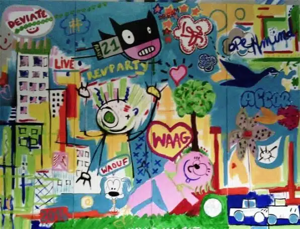 Fresque street art tag underground lors d'un cocktail Fresque street art tag underground lors d'un cocktail