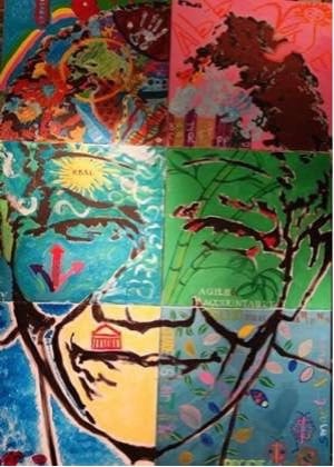Atelier en équipe fresque dessin peinture écologie